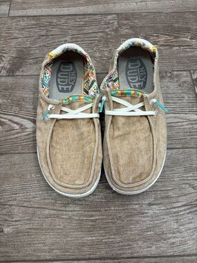 Hey Dude Beige Canvas Casual Shoes with Colorful Rainbow Trim